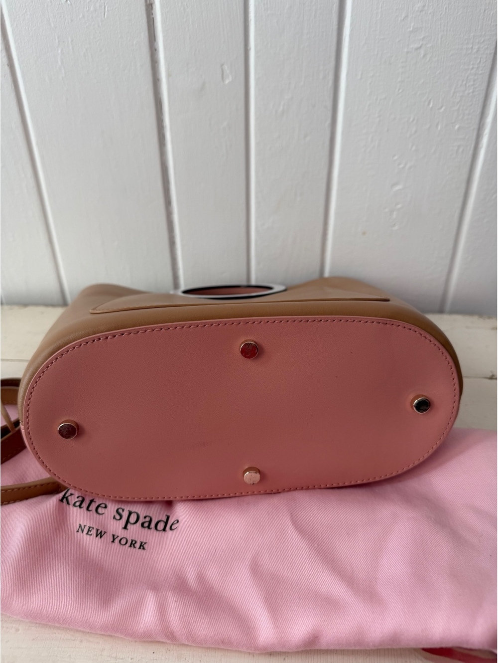 Kate Spade New York Two-Tone Leather Bucket Bag with Detachable Strap and Dust P - Picture 4 of 8